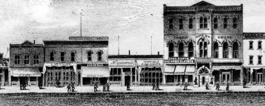 A drawing of the 300 block of Harrison Avenue in 1887.