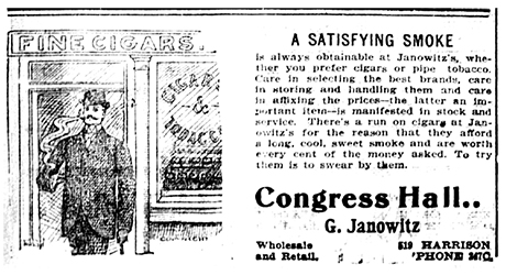 Advertisement for fine cigars at Congress Hall published in The Herald Democrat on November 21, 1900.
