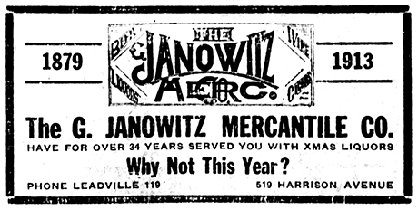 Advertisement for The G. Janowitz Mercantile Company with a new logo having been in business since 1879, over 34 years.