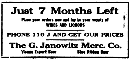 This advertisement warns potential customers to “stock up” prior to the implementation of Colorado’s new law prohibiting the sale of liquor starting on January 1, 1916. 