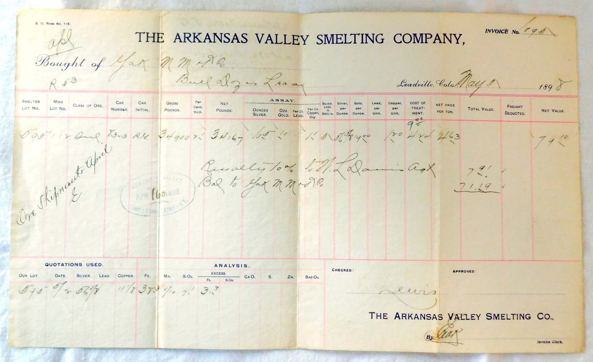 Ore Settlement Form