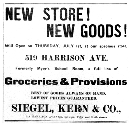 The first advertisement for Siegel, Kern, & Company announcing its opening on July 1, 1880. 