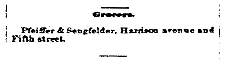 The last listing for Pfeiffer & Sengfelder as a grocery store appearing in the March 3 edition of the Leadville Democrat.