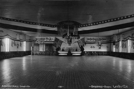 The interior of Armory Hall located at 140-142 5th Street, circa 1900.