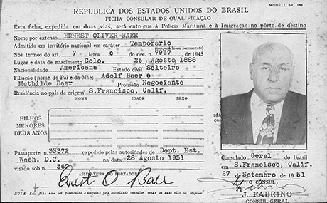 Earnest Baer in 1951 when he immigrated to Brazil.