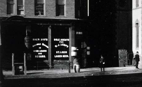 Detail of Baer Brothers at 503 Harrison Avenue, circa 1885.