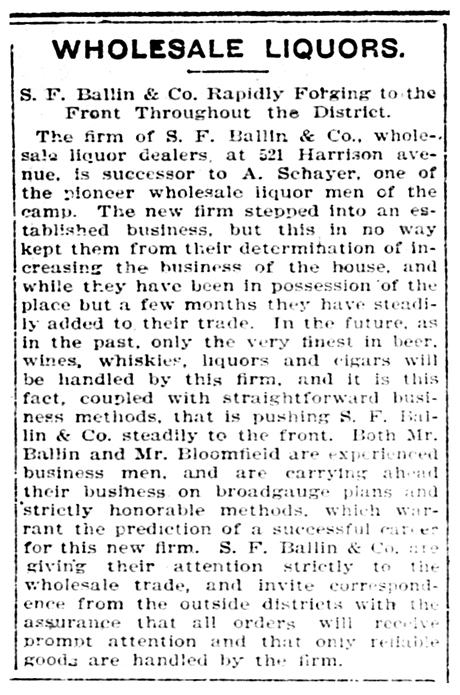 Short article reporting that the firm of S.F. Ballin & Company are the successors to Adolph Schayer of The Schayer Mercantile Company.