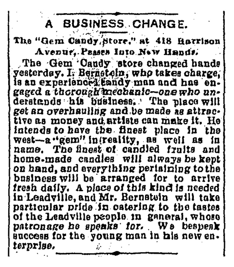 An article in The Herald Democrat announcing the change of ownership of The Gem to Bernstein. 