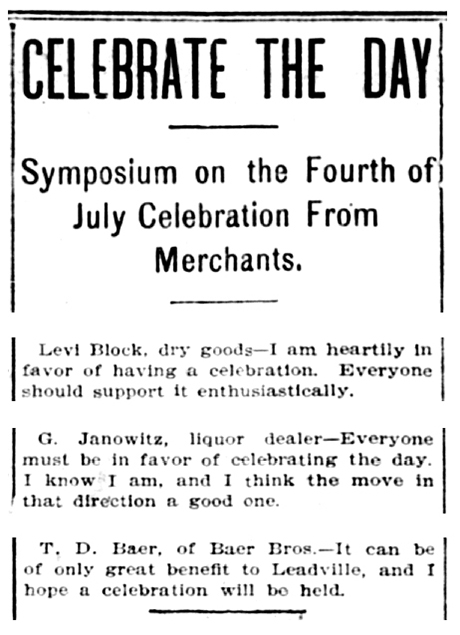 An article of merchant comments noting the idea of having a merchant Fourth of July celebration.