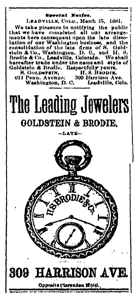 Advertisement for Goldstein & Brodie “The Leading Jewelers”.