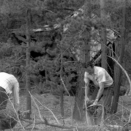 In the background is the dilapidated cabin in 1972.