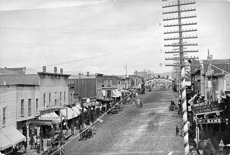 Photo of Golden Eagle Clothing House on Harrison Avenue circa 1880. 