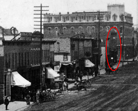 The circled building is the Golden Eagle at 621 Harrison Avenue.