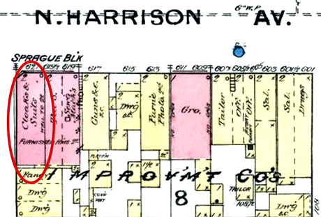 Sanborn Fire Insurance map of 1886 showing the Sprague Block with the Golden Eagle.