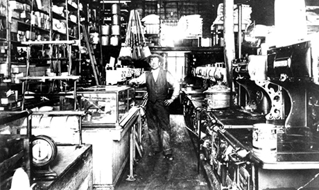 This photo is identified as the interior of Hyman Isaacs’ shop.