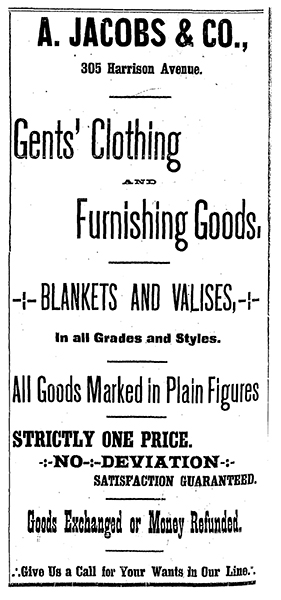 Advertisement for A. Jacobs & Co. in the Leadville Daily Herald, November 18, 1883. Page 4.