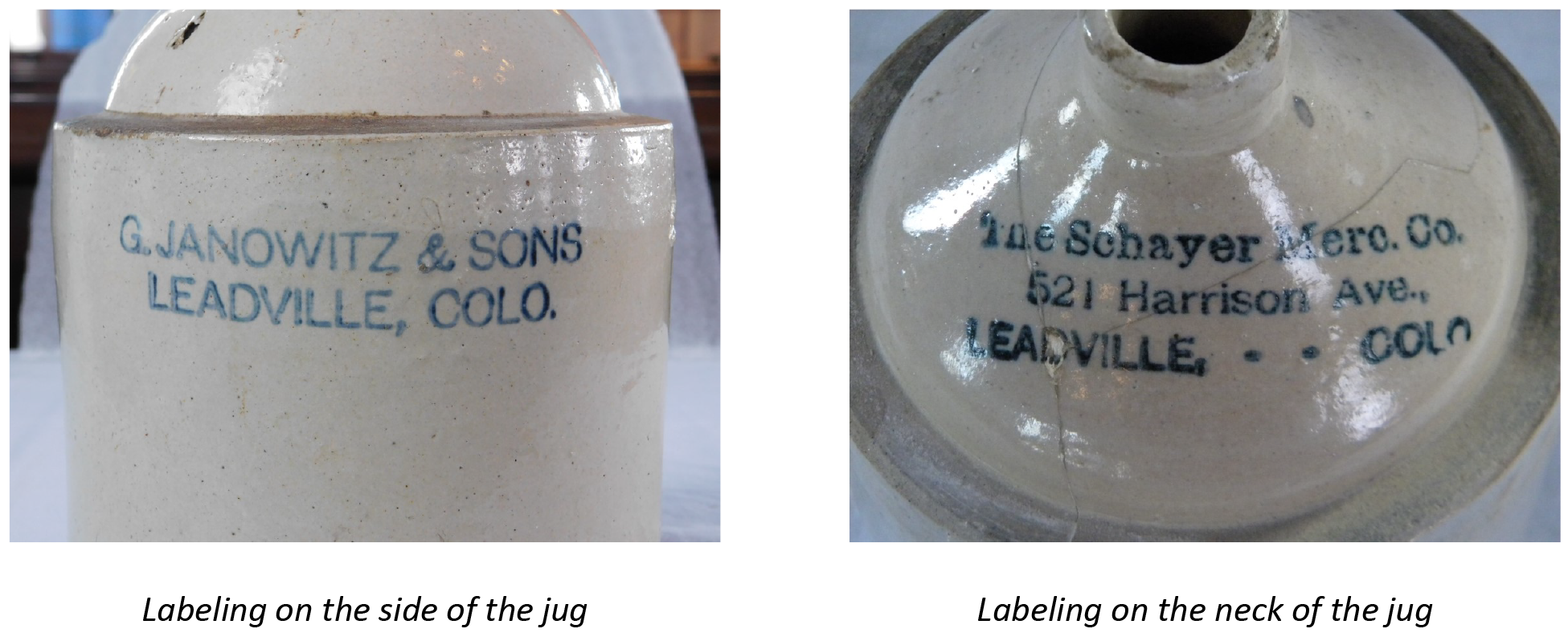 Labeling on the side or the neck of the jug.