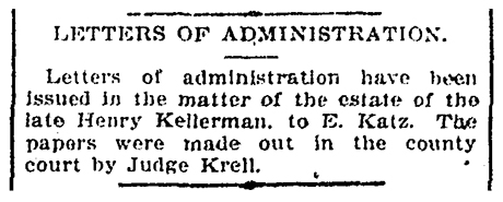 Notice stating that Katz received letters of administration.