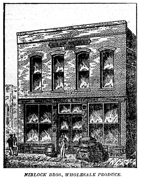 Illustration of the Niblock Brothers building where Henry Kern worked as bookkeeper in 1884.