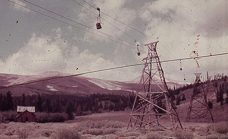 Alternate view of a tramway which transported ore between the Hill Top mine and the mill near Leavick. Photograph possibly taken in the 1930s.