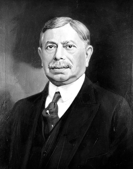 Black and white photograph of a color oil painting of David May, circa 1900.