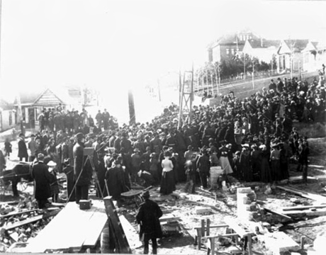 Installation of the cornerstone at the Carnegie Library