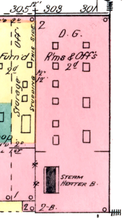 301-303 Harrison Avenue as illustrated in the 1895 Sanborn Fire insurance map. 