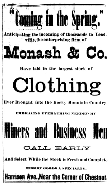 Advertisement for Monash and Company