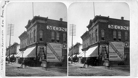 Side view of Monheimer Brothers store at 321 Harrison Avenue, corner of Harrison Avenue and 4th Street.