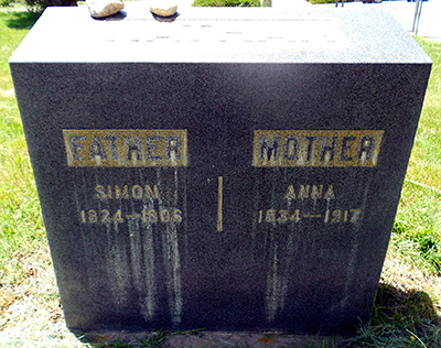 Combination gravestone for Father Simon Nathan 1824-1906 and Mother Anna Nathan 1834-1917.