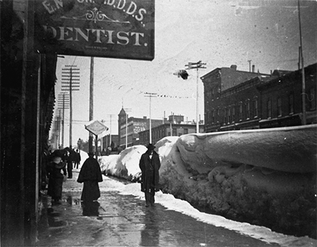 Cleared sidewalks in the later part of the winter of 1898-1899. 