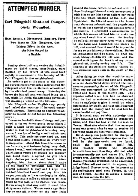 Attempted Murder article in the Leadville Democrat.