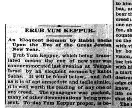 Report of the Yom Kippur services at Temple Israel in the Carbonate Chronicle on October 4, 1884.