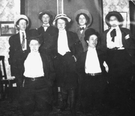 Young women in full costume prepare for the evening’s activities at the Grossmeyer home in 1910.