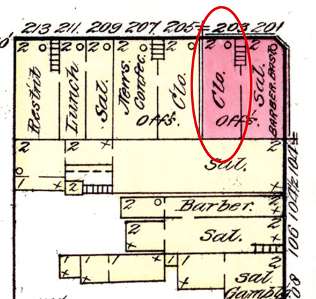 The store of Poznanski & Cohen at 203 Harrison Avenue where Reuben worked in 1880.