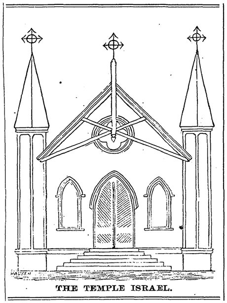 Drawing of the Reform Temple Israel building from 1884.