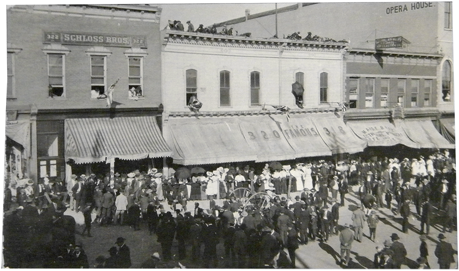Image of the 300 block of Harrison Avenue looking southeast during a parade.