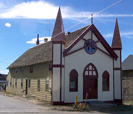 Restored front façade in 2001 with the restored spires.